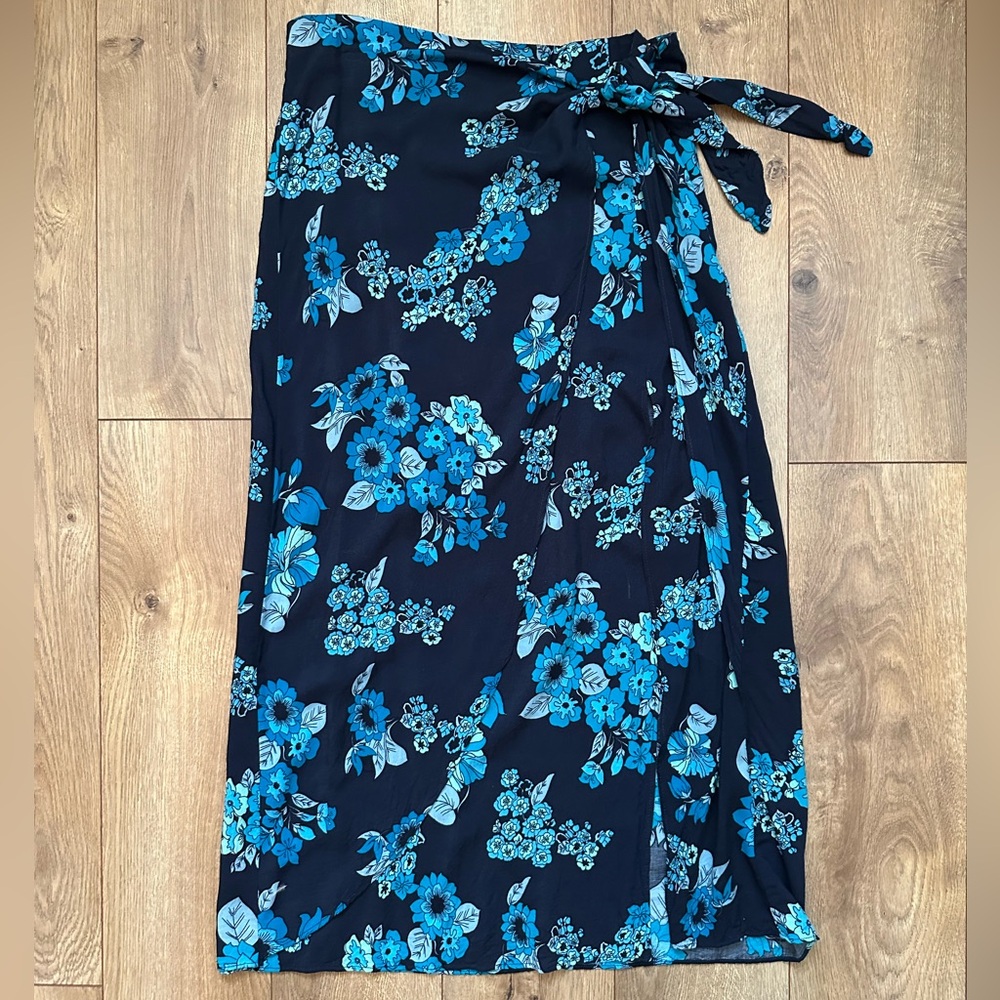 Free People Sunray Sarong Skirt | Blue Combo Floral | Size 8